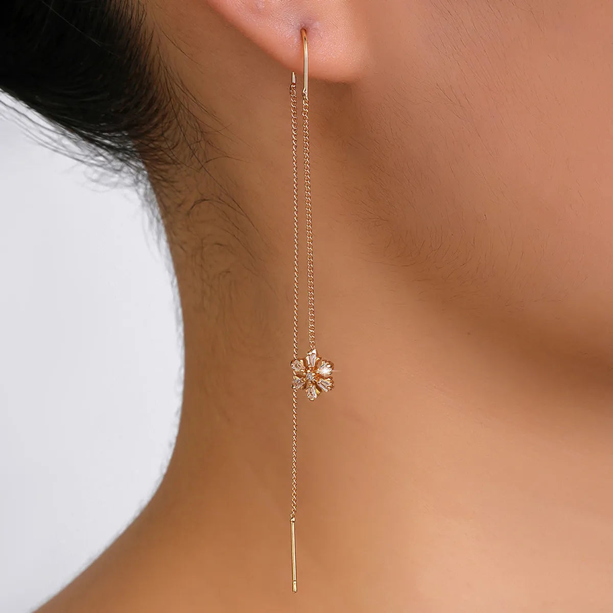 Fashion Round Star Moon Copper Earrings Tassel Zircon Copper Earrings 1 Pair