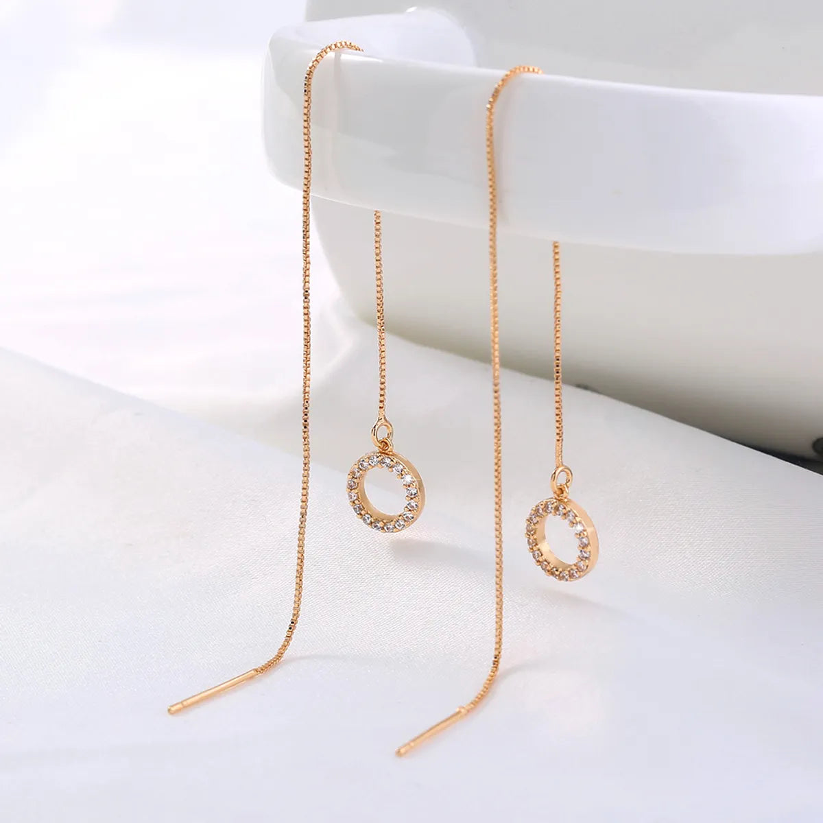 Fashion Round Star Moon Copper Earrings Tassel Zircon Copper Earrings 1 Pair