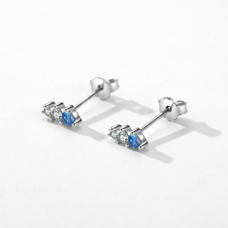 Fashion Round Sterling Silver Inlay Zircon Ear Studs 1 Pair