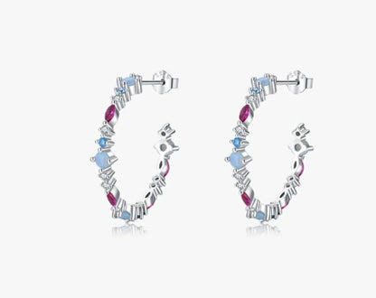 Fashion Round Sterling Silver Plating Inlay Zircon Ear Studs 1 Pair