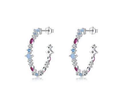 Fashion Round Sterling Silver Plating Inlay Zircon Ear Studs 1 Pair