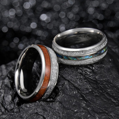 Fashion Round Stripe 304 Stainless Steel Solid Wood Shell Men'S Rings