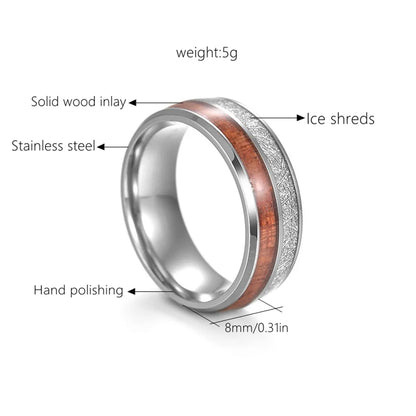 Fashion Round Stripe 304 Stainless Steel Solid Wood Shell Men'S Rings