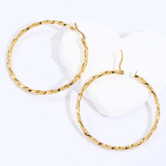 Fashion Round The Answer Stainless Steel Hoop Earrings Gold Plated Stainless Steel Earrings 1 Pair