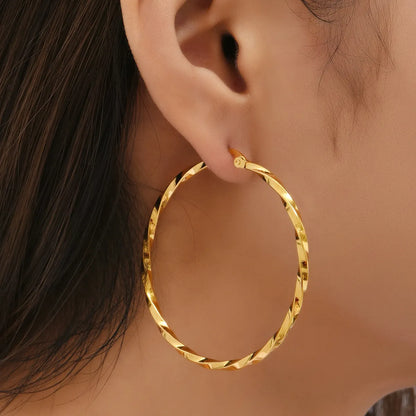 Fashion Round The Answer Stainless Steel Hoop Earrings Gold Plated Stainless Steel Earrings 1 Pair