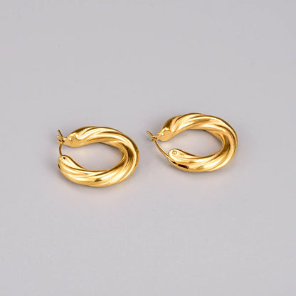 Fashion Round Titanium Steel Gold Plated Hoop Earrings 1 Pair