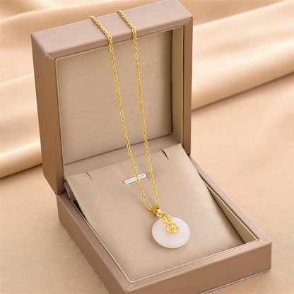 Fashion Round Titanium Steel Inlay Hetian Jade Necklace 1 Piece