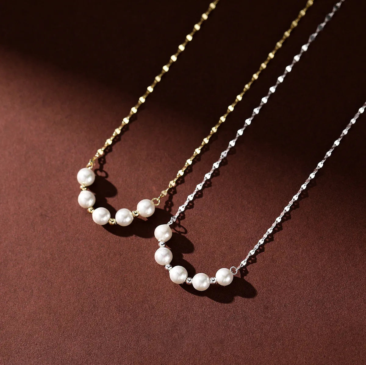 Fashion Round Titanium Steel Pearl Necklace 1 Piece