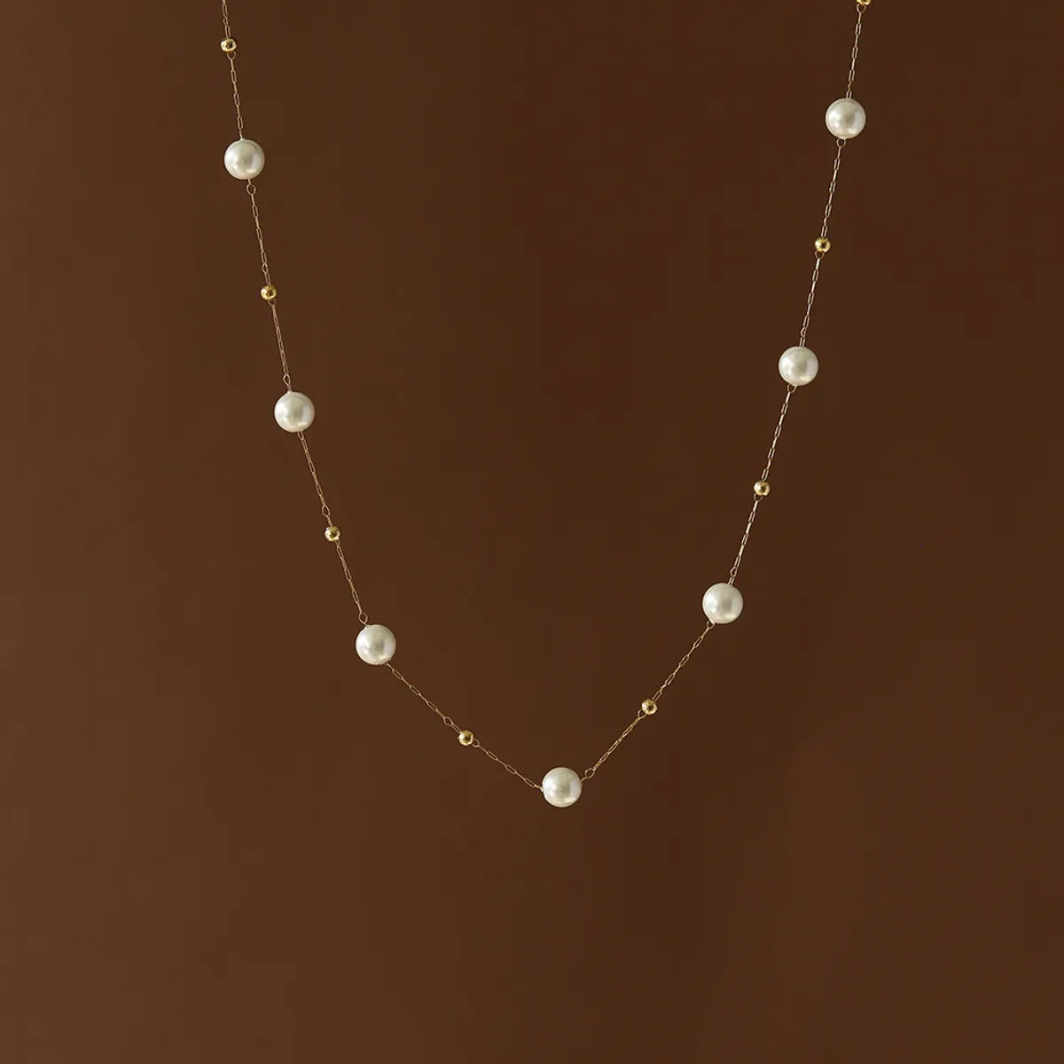 Fashion Round Titanium Steel Pearl Plating Necklace 1 Piece