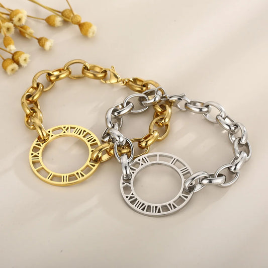 Fashion Round Titanium Steel Plating Hollow Out Bracelets Necklace