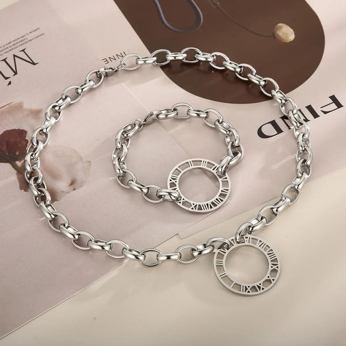 Fashion Round Titanium Steel Plating Hollow Out Bracelets Necklace