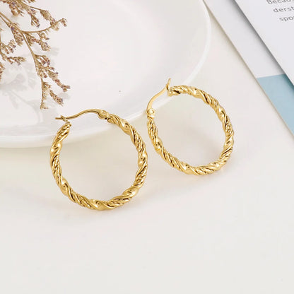 Fashion Round Titanium Steel Plating Hoop Earrings 1 Pair