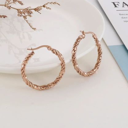 Fashion Round Titanium Steel Plating Hoop Earrings 1 Pair