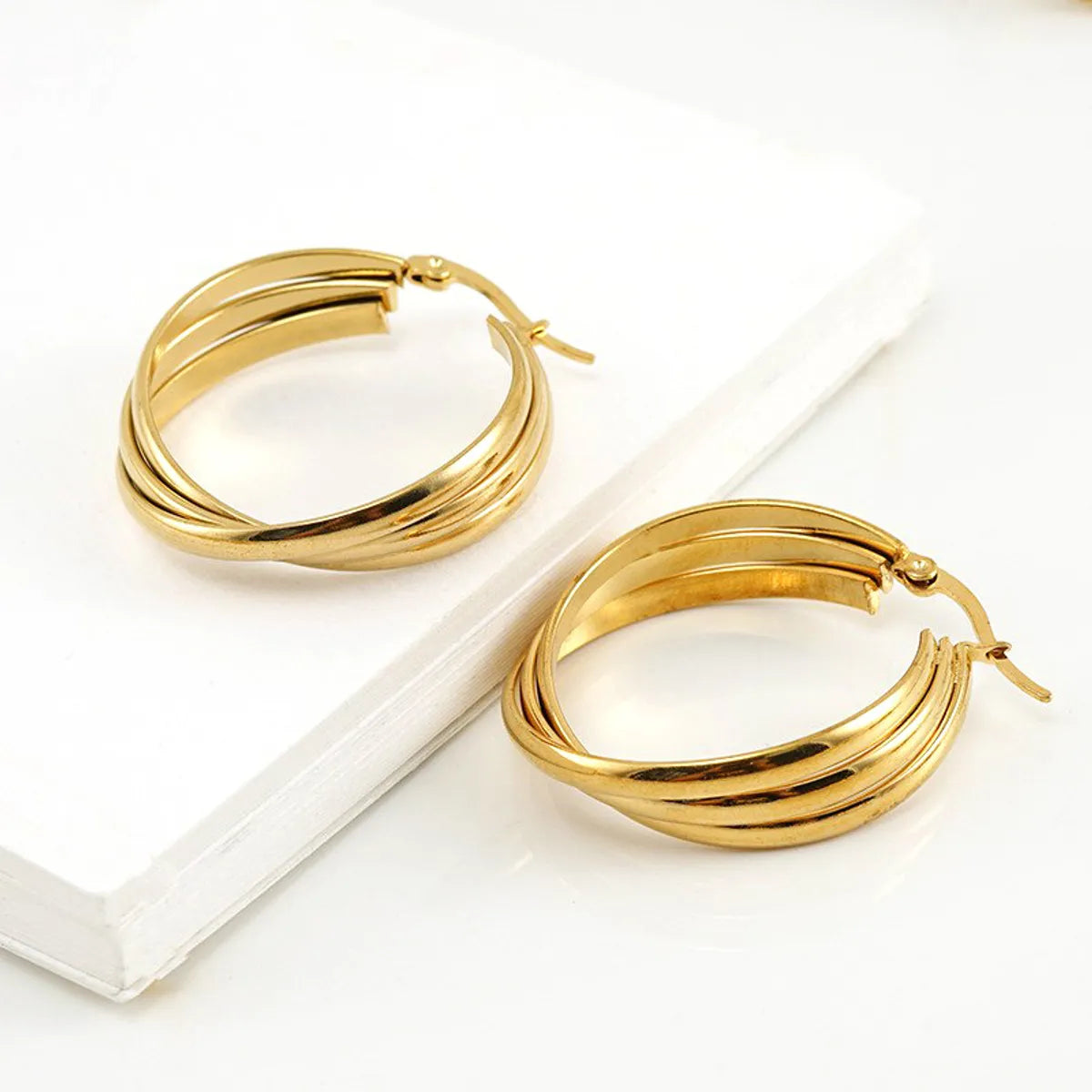 Fashion Round Titanium Steel Plating Hoop Earrings 1 Pair