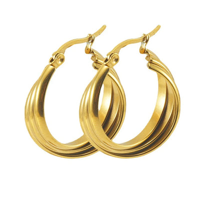 Fashion Round Titanium Steel Plating Hoop Earrings 1 Pair