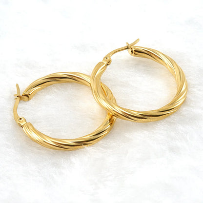 Fashion Round Titanium Steel Plating Hoop Earrings 1 Pair