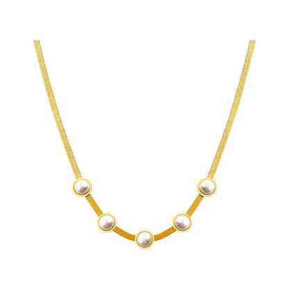 Fashion Round Titanium Steel Plating Inlay Opal Pearl Necklace 1 Piece