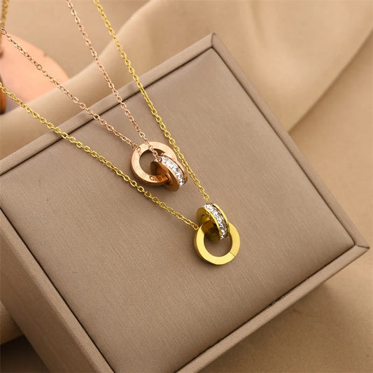 Fashion Round Titanium Steel Plating Inlay Rhinestones Necklace 1 Piece