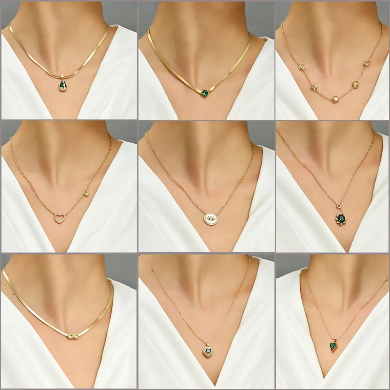 Fashion Round Water Droplets Copper Necklace Inlay Zircon Copper Necklaces 1 Piece