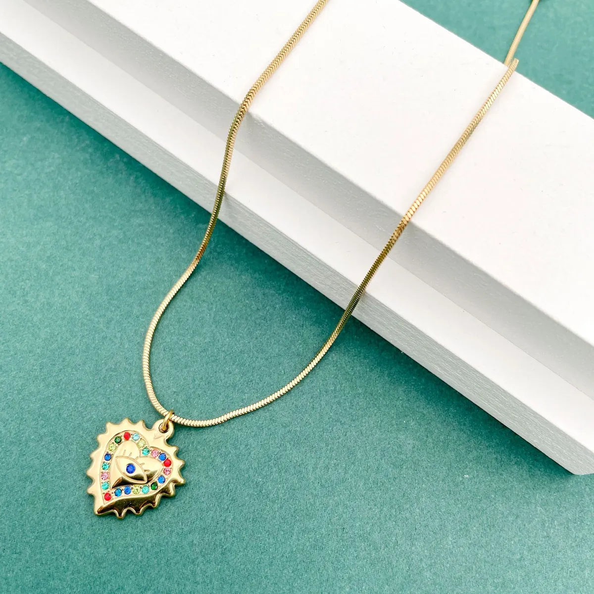 Fashion Round Water Droplets Stainless Steel Plating Inlay Artificial Gemstones Pendant Necklace 1 Piece