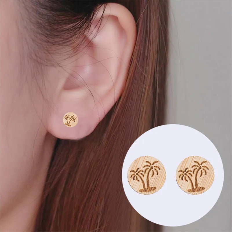 Fashion Round Wood Women'S Ear Studs 1 Pair