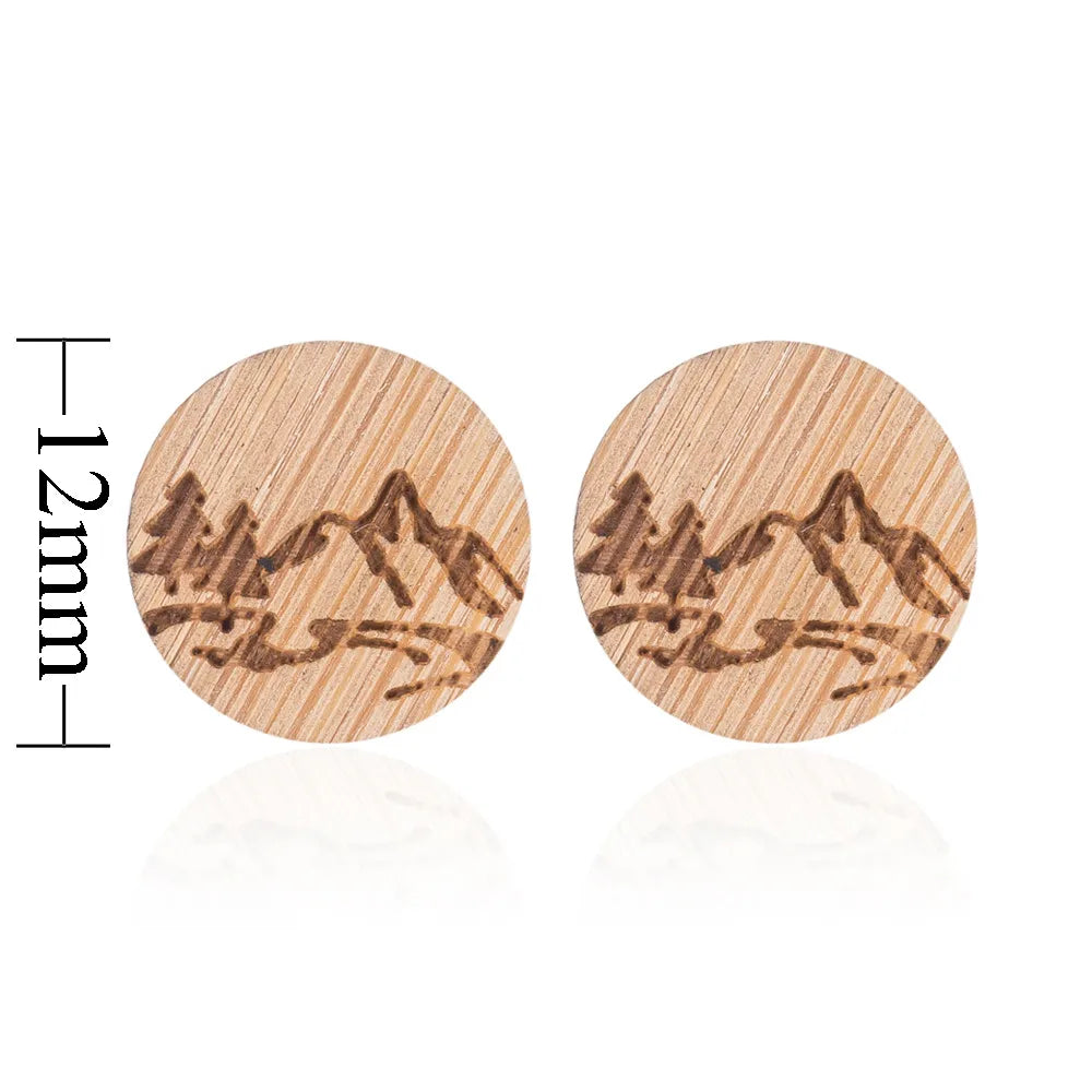 Fashion Round Wood Women'S Ear Studs 1 Pair