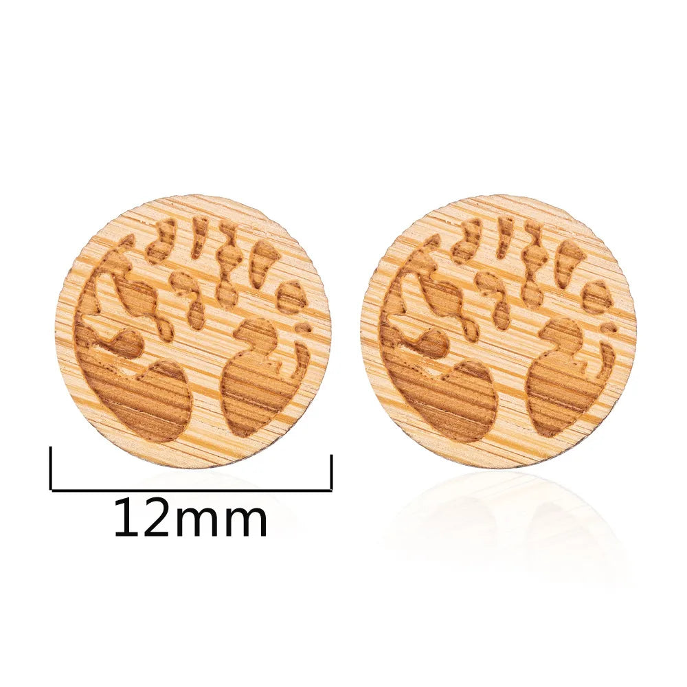 Fashion Round Wood Women'S Ear Studs 1 Pair