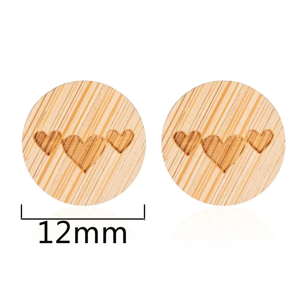 Fashion Round Wood Women'S Ear Studs 1 Pair