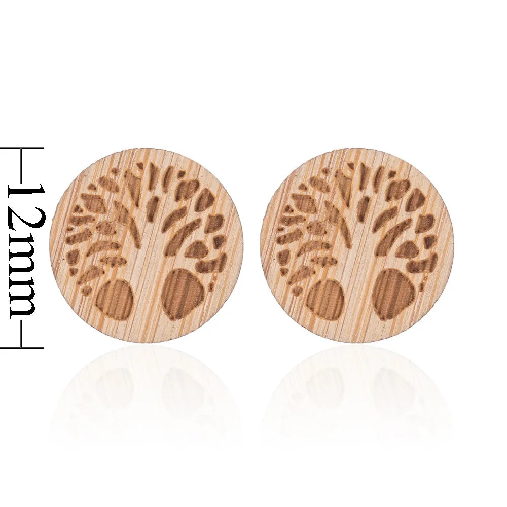 Fashion Round Wood Women'S Ear Studs 1 Pair