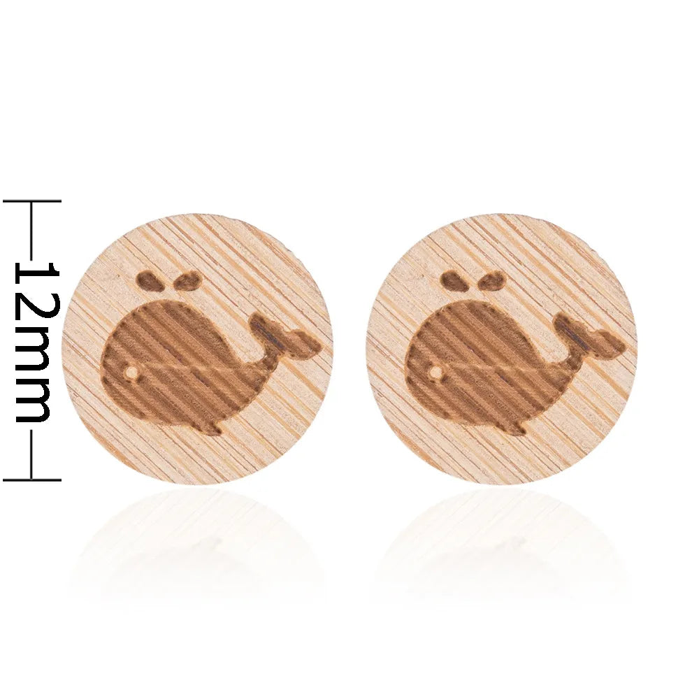 Fashion Round Wood Women'S Ear Studs 1 Pair