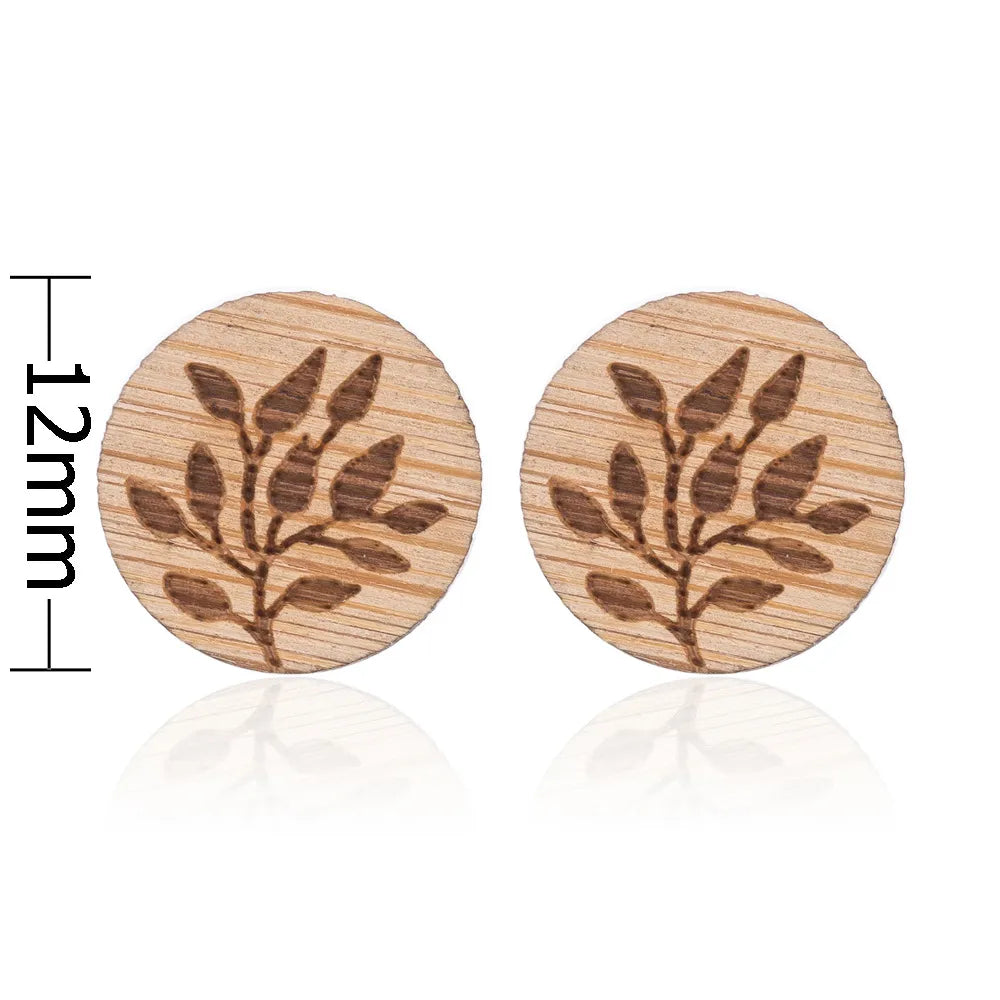 Fashion Round Wood Women'S Ear Studs 1 Pair