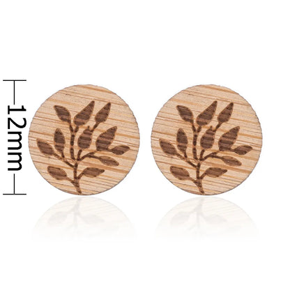 Fashion Round Wood Women'S Ear Studs 1 Pair