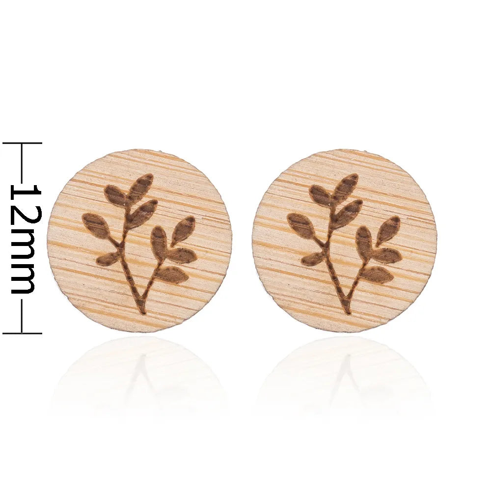 Fashion Round Wood Women'S Ear Studs 1 Pair