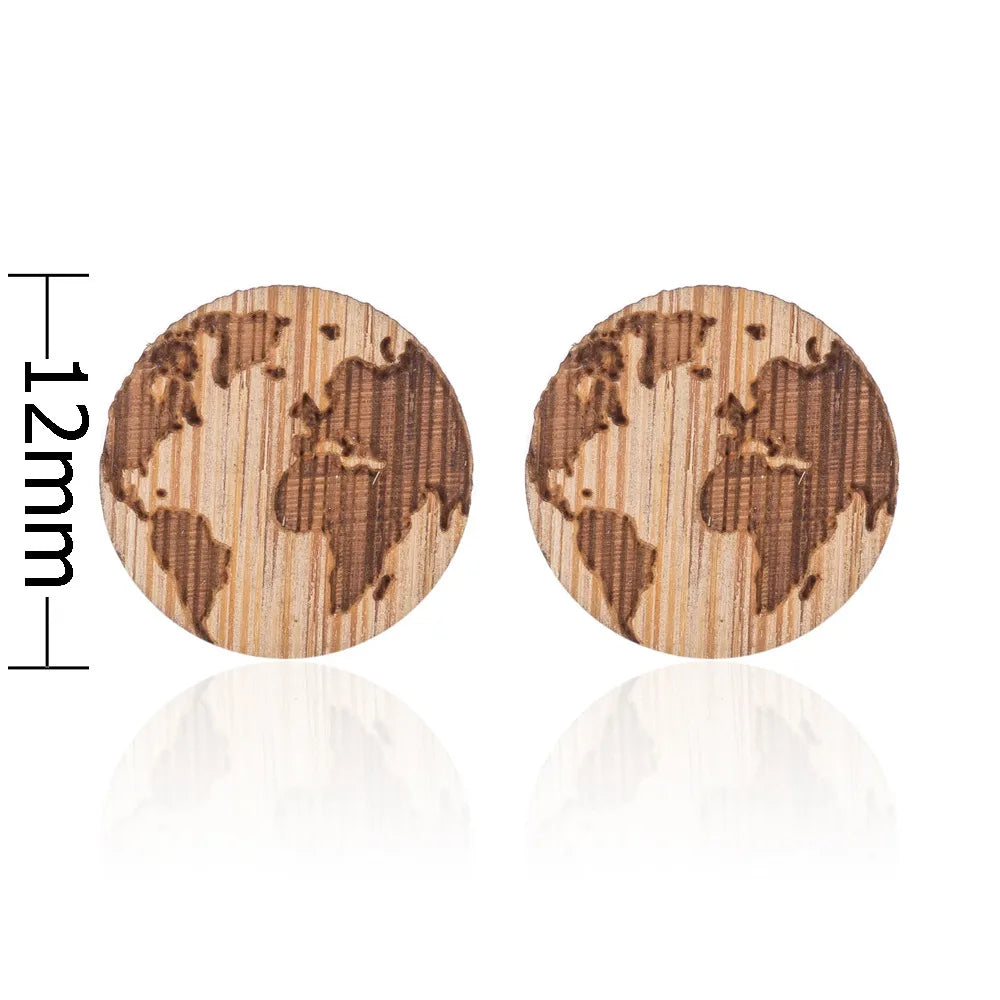 Fashion Round Wood Women'S Ear Studs 1 Pair