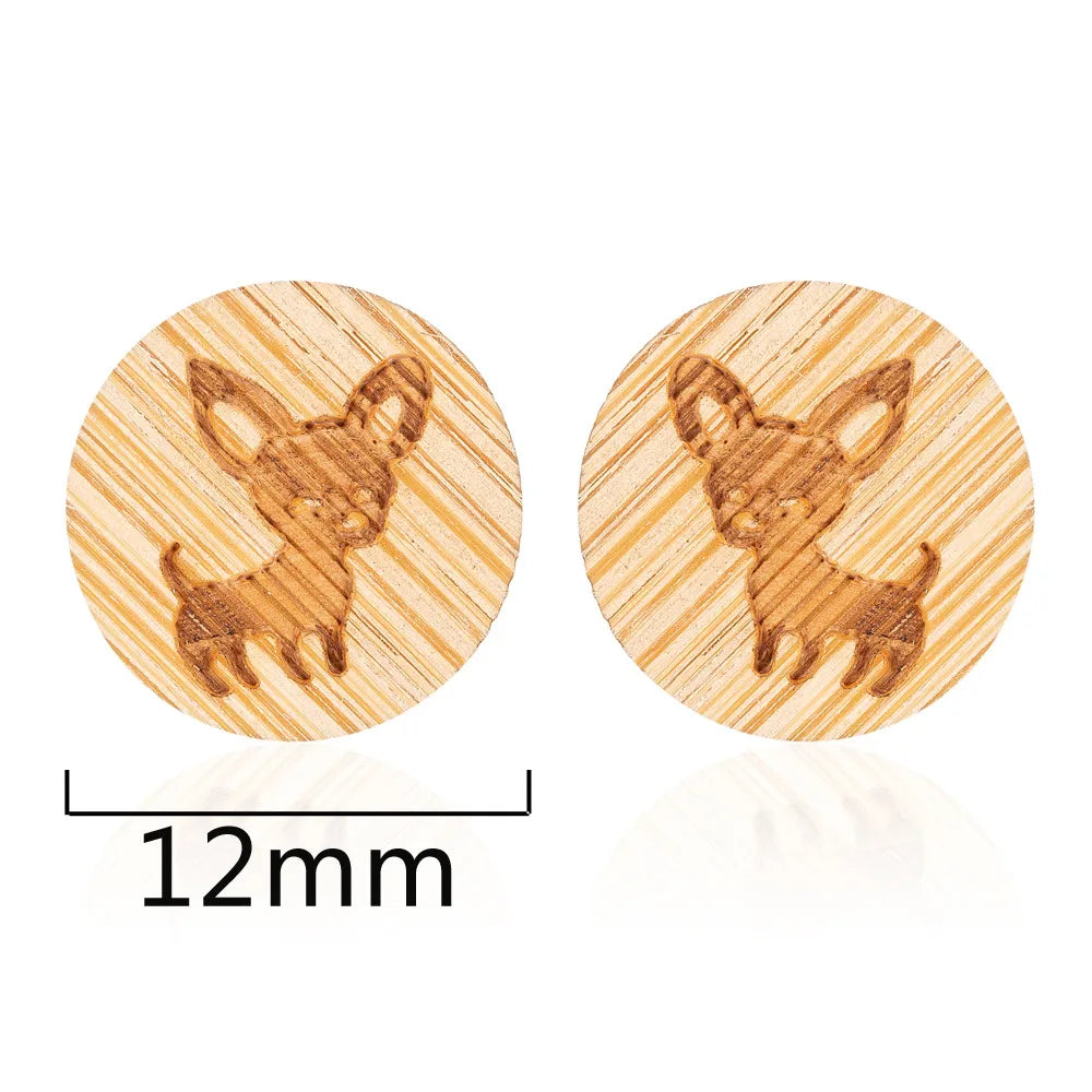 Fashion Round Wood Women'S Ear Studs 1 Pair