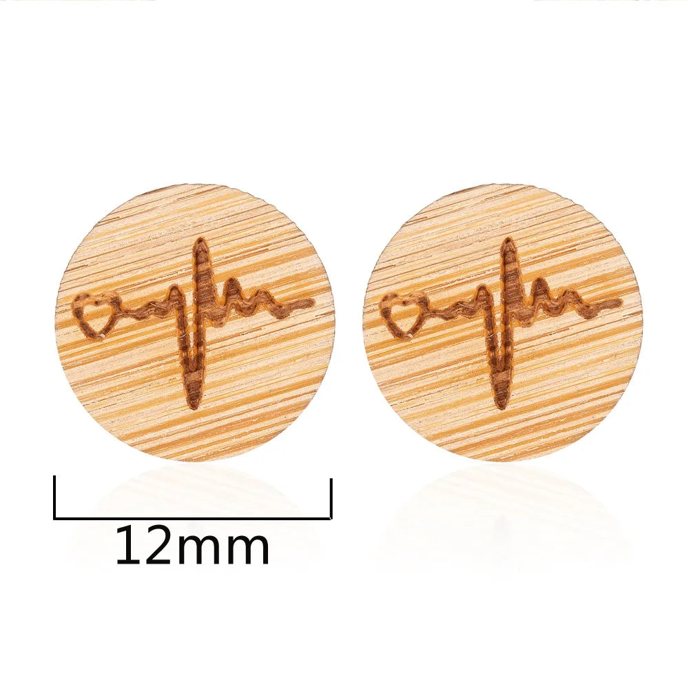 Fashion Round Wood Women'S Ear Studs 1 Pair