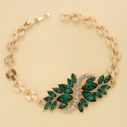 Fashion S Shape Leaf Alloy Inlay Crystal Women's Bracelets 1 Piece