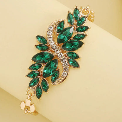 Fashion S Shape Leaf Alloy Inlay Crystal Women's Bracelets 1 Piece