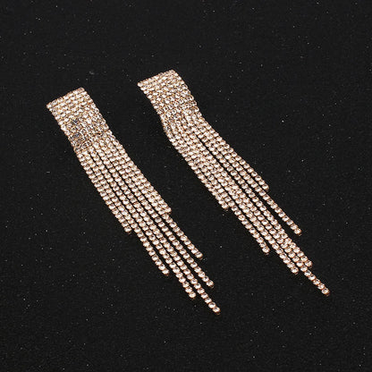 Fashion S925 Silver Needle Long Tassel Rhinestone Earrings For Women