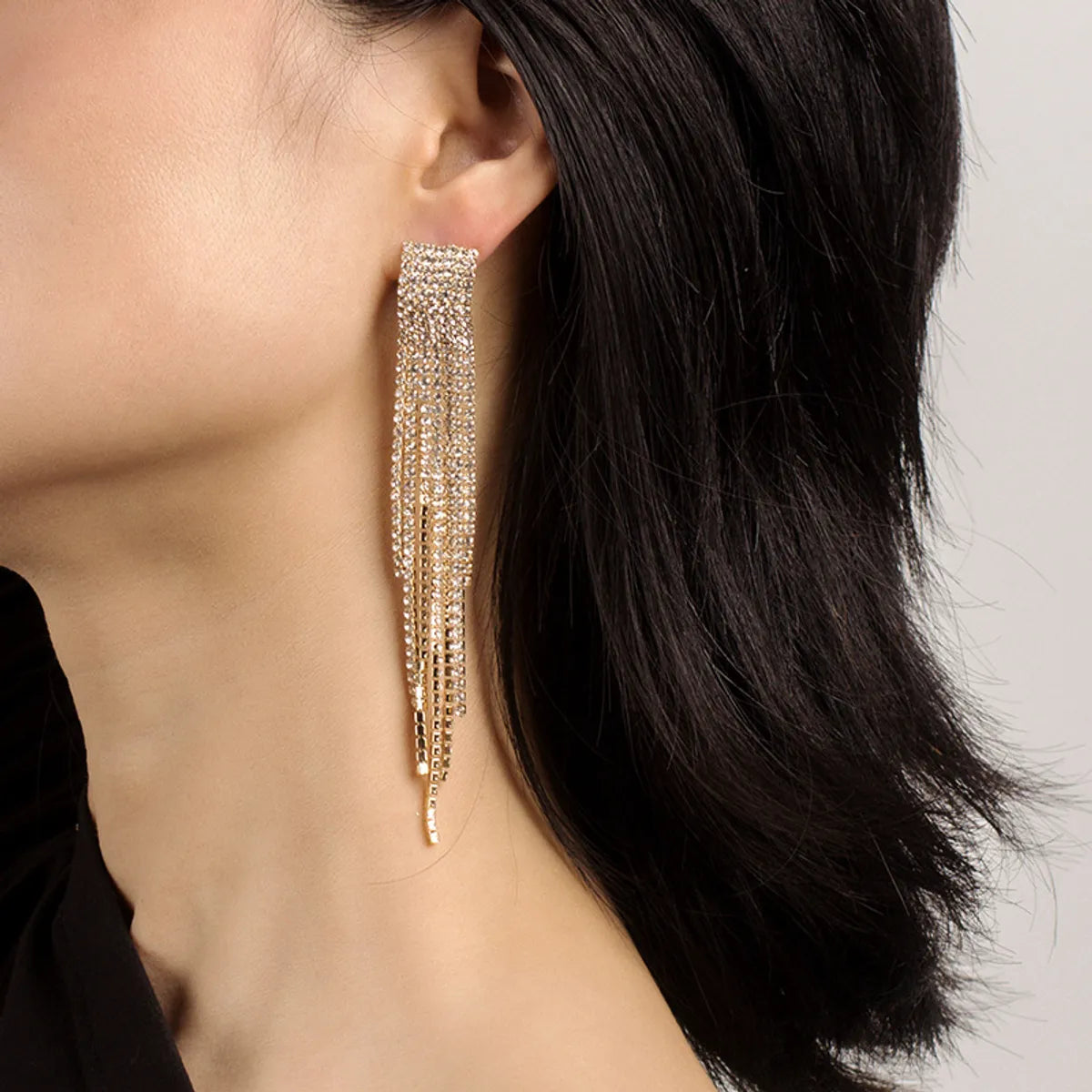 Fashion S925 Silver Needle Long Tassel Rhinestone Earrings For Women