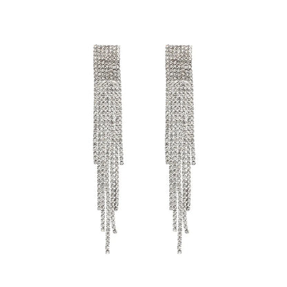 Fashion S925 Silver Needle Long Tassel Rhinestone Earrings For Women