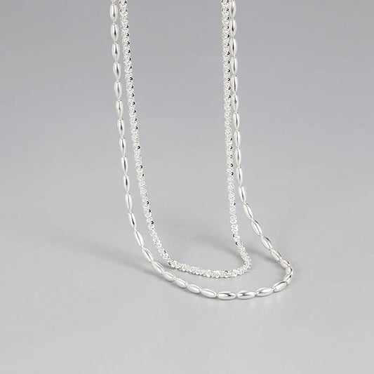 Fashion S925 Sterling Silver Double Layer Starry Rice Necklace Wholesale