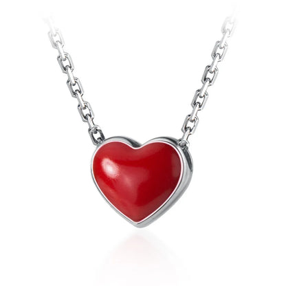 Fashion S925 Sterling Silver Red Heart Pendant Clavicle Chain