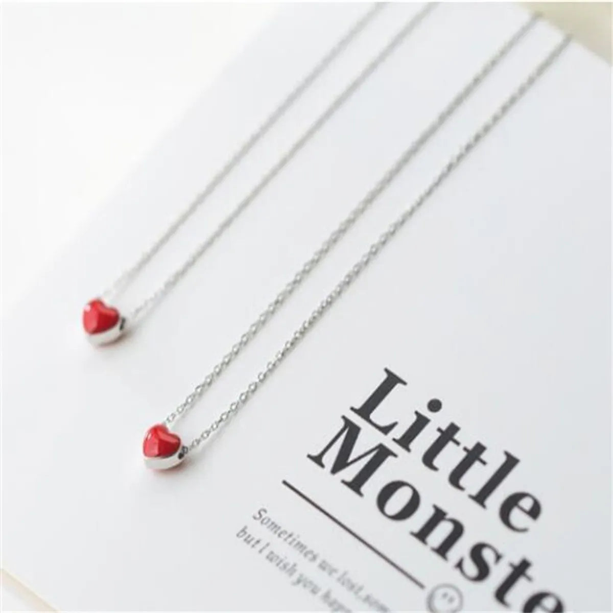 Fashion S925 Sterling Silver Red Heart Pendant Clavicle Chain