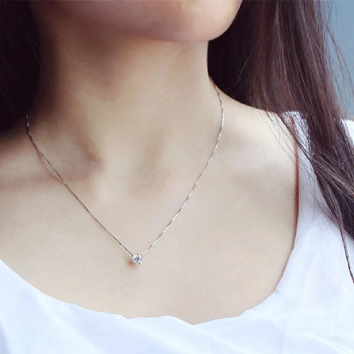 Fashion S925 Sterling Silver Zircon Clavicle Chain