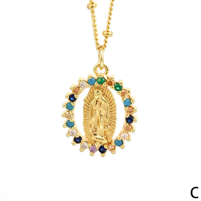 Fashion Saint Copper Plating Zircon Pendant Necklace