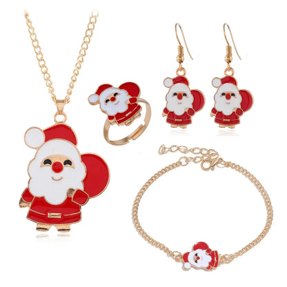 Fashion Santa Claus Alloy Enamel Women's Bracelets Earrings Necklace 1 Set