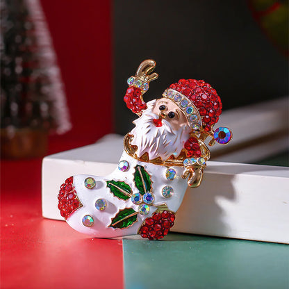 Fashion Santa Claus Alloy Plating Inlay Rhinestones Unisex Brooches