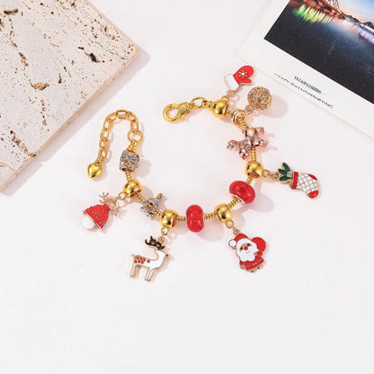 Fashion Santa Claus Christmas Socks Elk Alloy Inlay Rhinestones Women's Bracelets 1 Piece