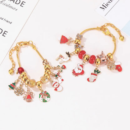 Fashion Santa Claus Christmas Socks Elk Alloy Inlay Rhinestones Women's Bracelets 1 Piece